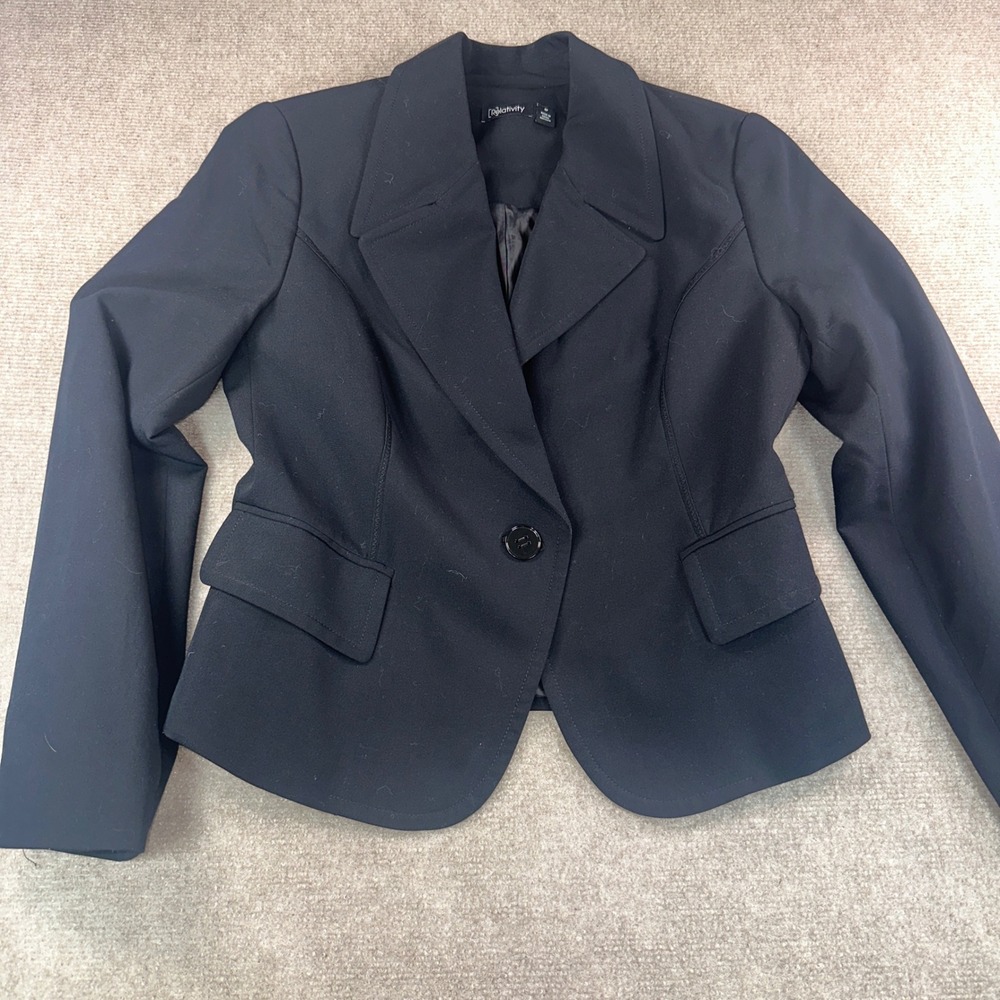 Relativity Womens Black Single Button Blazer Jacket Petite 8P Professional Work